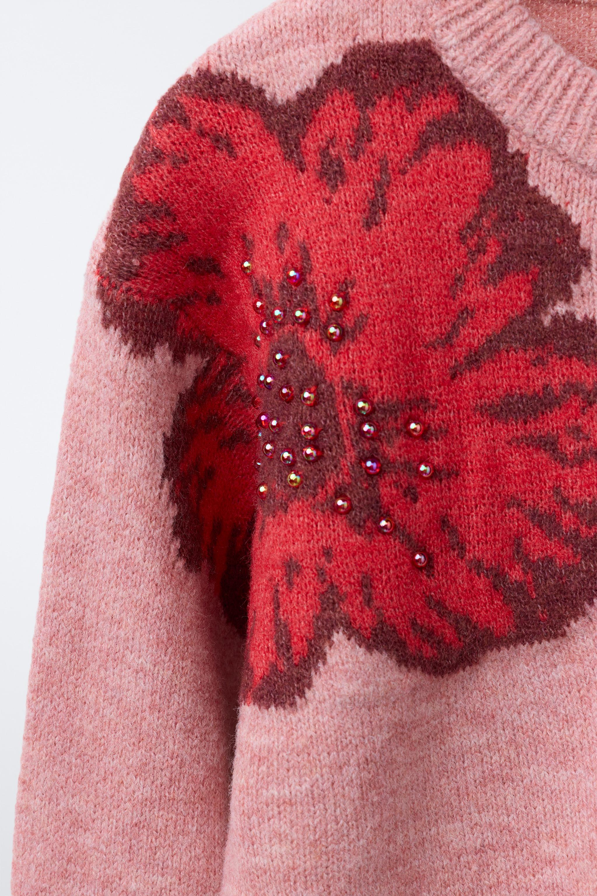 BEADED FLORAL KNIT JUMPER